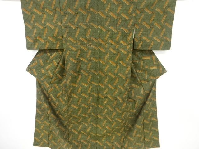 JAPANESE KIMONO / VINTAGE KIMONO / SILK / MAWATA TSUMUGI / WOVEN ABSTRACT PATTERN 